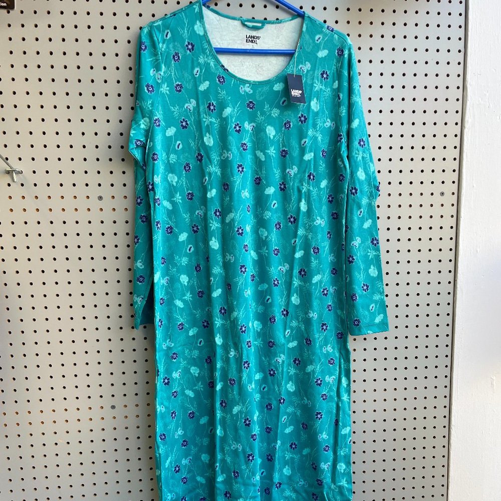 Lands' End Women's Supima Cotton Long Sleeve Midcalf Nightgown, NWT